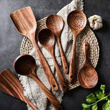 Teak Wooden Utensils Set - 7 Pieces