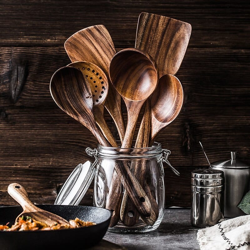 Teak Wooden Utensils Set - 7 Pieces