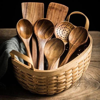 Teak Wooden Utensils Set - 7 Pieces